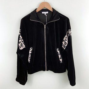 NWT Emory Park x Dolls Kill | Black Velour Leopard Zip Track Jacket Small